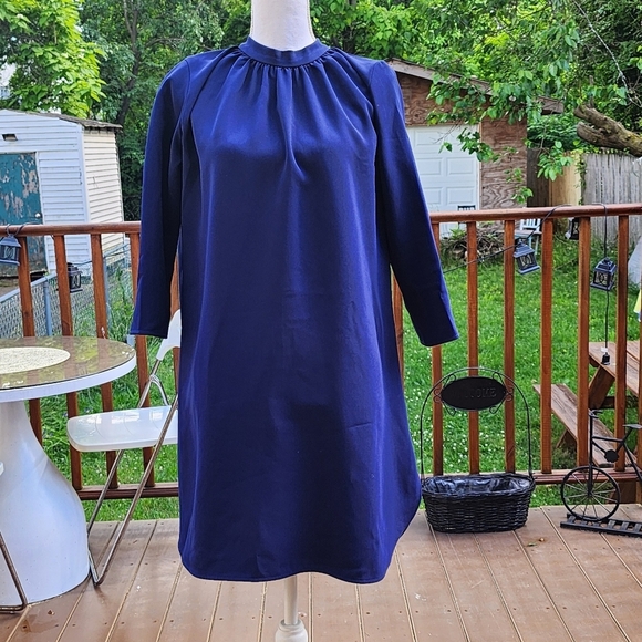 JILL LINDSEY Logan Navy Blue Quarter Sleeves Relaxed Fit Mock Neck Mini… - Picture 3 of 15